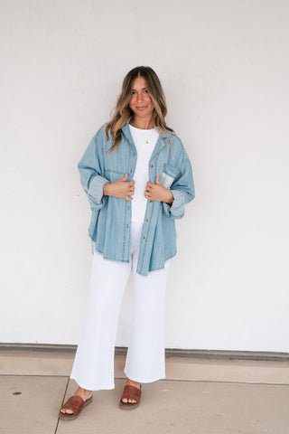 Washed Away Denim Patchwork Button Up