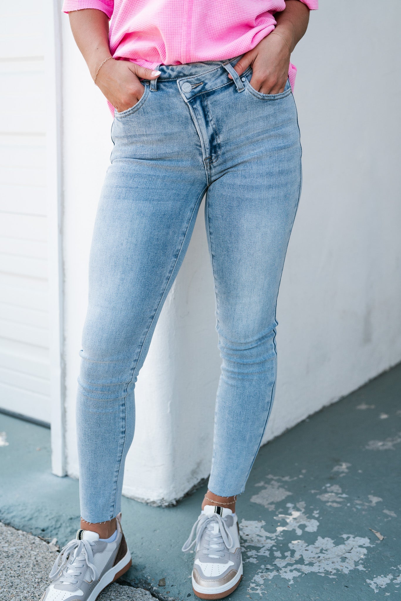 Risen Eliana High Rise Crossover Ankle Skinny Jeans