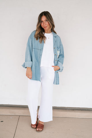Washed Away Denim Patchwork Button Up