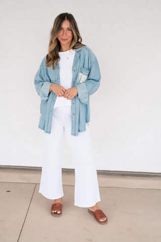 Washed Away Denim Patchwork Button Up