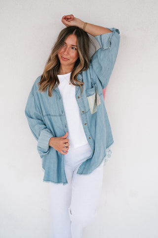 Washed Away Denim Patchwork Button Up