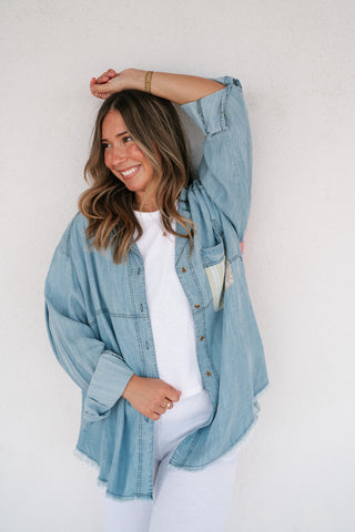 Washed Away Denim Patchwork Button Up