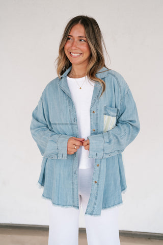 Washed Away Denim Patchwork Button Up