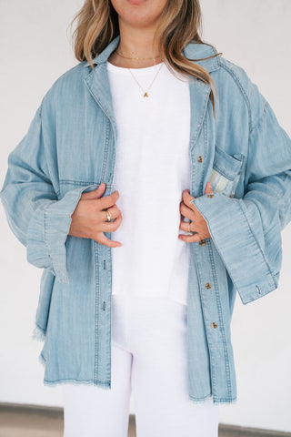 Washed Away Denim Patchwork Button Up