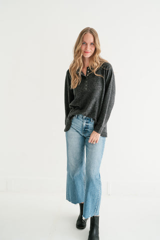 Morning Fog Snap Button Henley Top