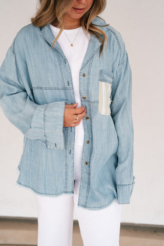 Washed Away Denim Patchwork Button Up