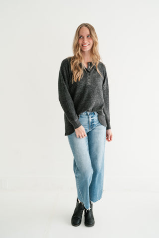Morning Fog Snap Button Henley Top