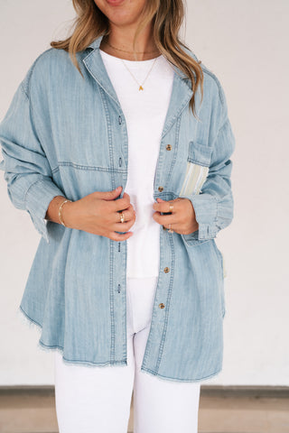 Washed Away Denim Patchwork Button Up