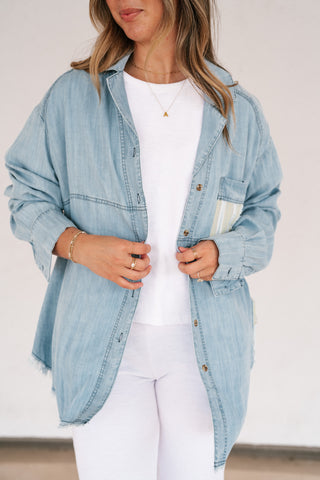 Washed Away Denim Patchwork Button Up