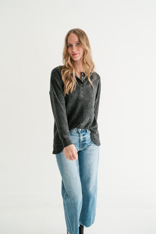 Morning Fog Snap Button Henley Top