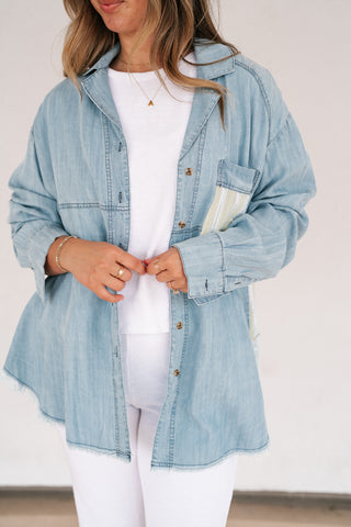 Washed Away Denim Patchwork Button Up