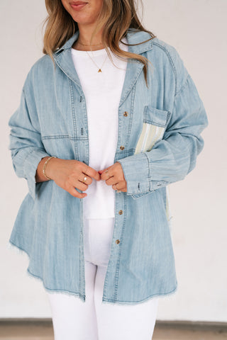 Washed Away Denim Patchwork Button Up