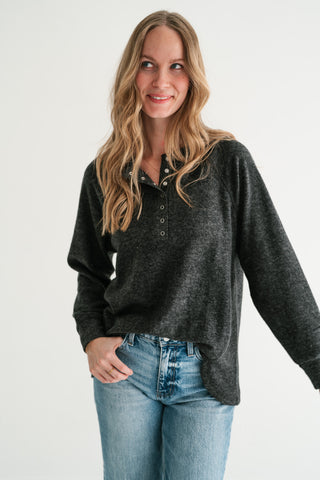 Morning Fog Snap Button Henley Top