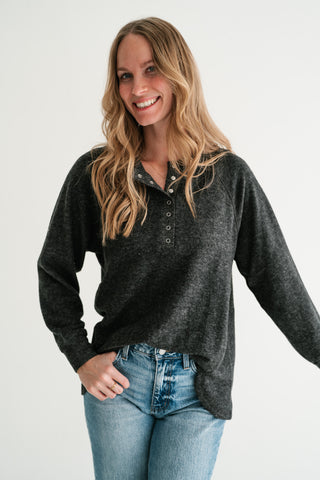 Morning Fog Snap Button Henley Top