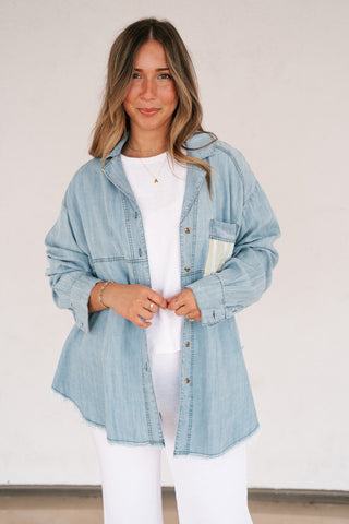 Washed Away Denim Patchwork Button Up