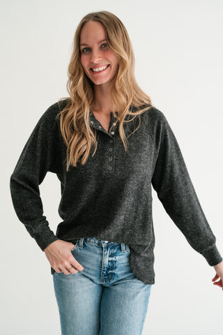 Morning Fog Snap Button Henley Top