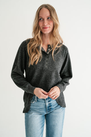 Morning Fog Snap Button Henley Top