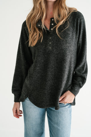 Morning Fog Snap Button Henley Top