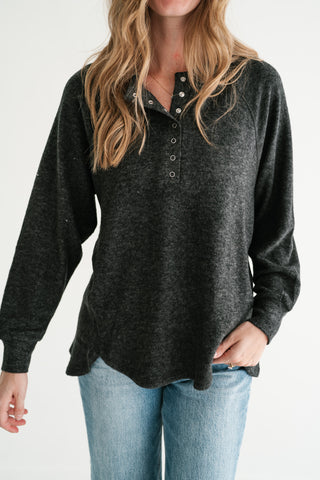 Morning Fog Snap Button Henley Top