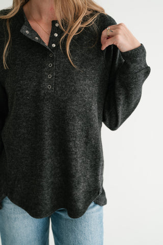 Morning Fog Snap Button Henley Top