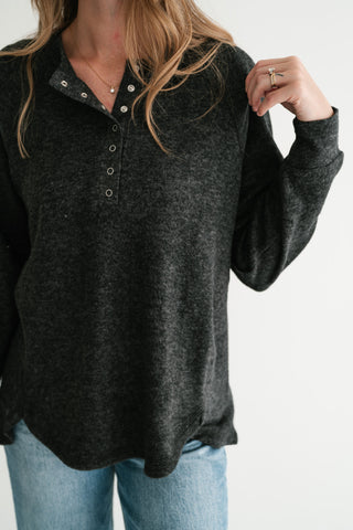 Morning Fog Snap Button Henley Top