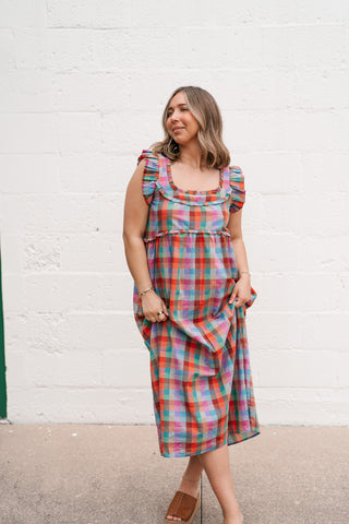 Oksana Plaid Midi Dress