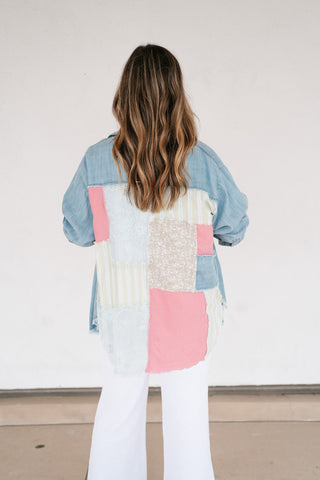 Washed Away Denim Patchwork Button Up