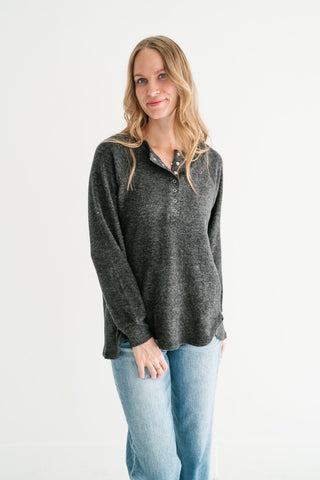 Morning Fog Snap Button Henley Top