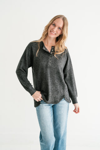 Morning Fog Snap Button Henley Top