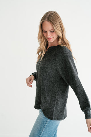 Morning Fog Snap Button Henley Top