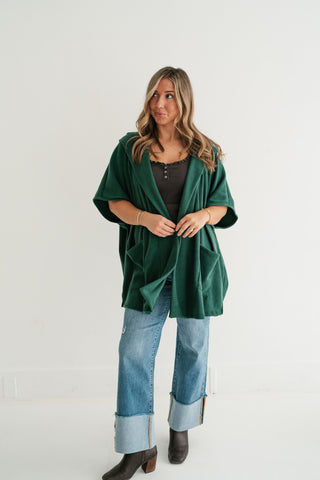 Woodland Evergreen Hooded Open Front Cardigan