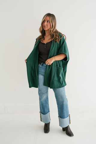 Woodland Evergreen Hooded Open Front Cardigan