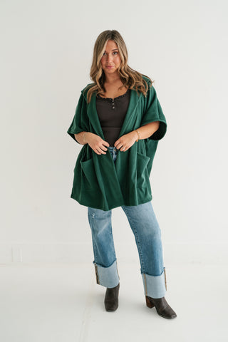 Woodland Evergreen Hooded Open Front Cardigan
