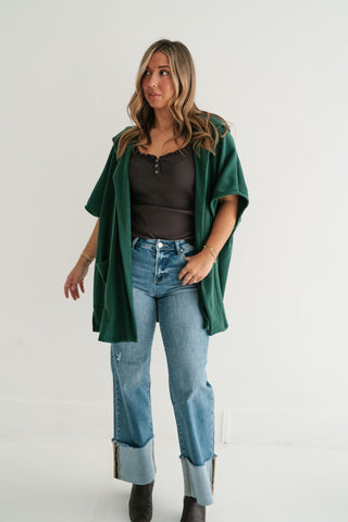 Woodland Evergreen Hooded Open Front Cardigan