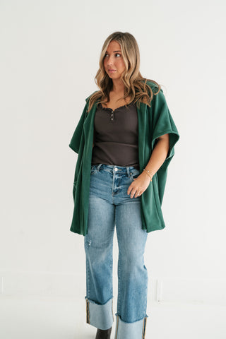 Woodland Evergreen Hooded Open Front Cardigan
