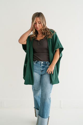 Woodland Evergreen Hooded Open Front Cardigan