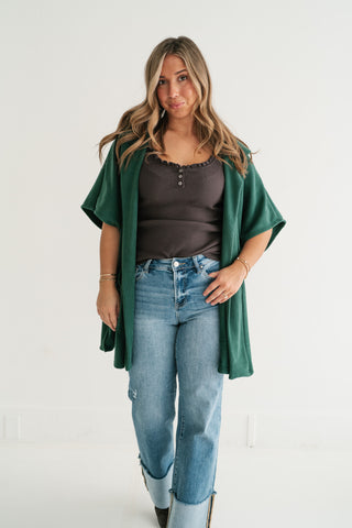 Woodland Evergreen Hooded Open Front Cardigan