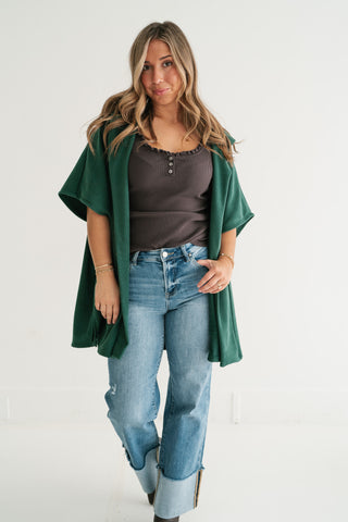 Woodland Evergreen Hooded Open Front Cardigan