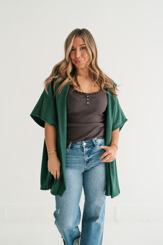 Woodland Evergreen Hooded Open Front Cardigan