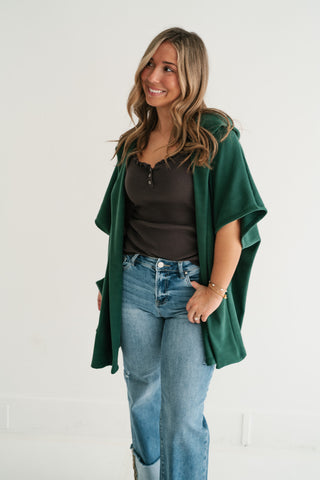 Woodland Evergreen Hooded Open Front Cardigan