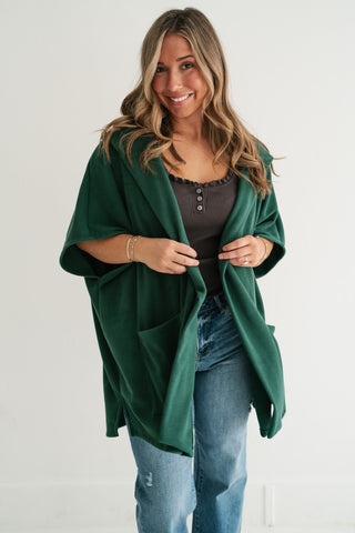 Woodland Evergreen Hooded Open Front Cardigan