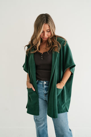 Woodland Evergreen Hooded Open Front Cardigan