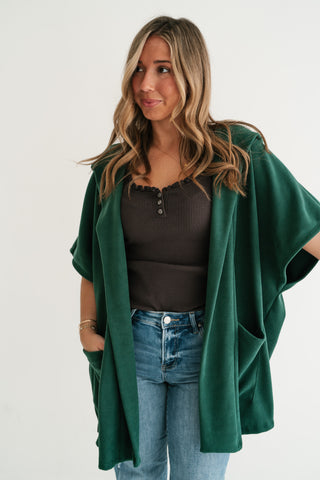 Woodland Evergreen Hooded Open Front Cardigan