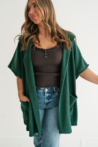 Woodland Evergreen Hooded Open Front Cardigan