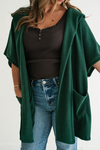 Woodland Evergreen Hooded Open Front Cardigan