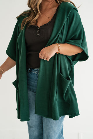 Woodland Evergreen Hooded Open Front Cardigan
