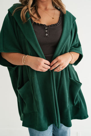 Woodland Evergreen Hooded Open Front Cardigan