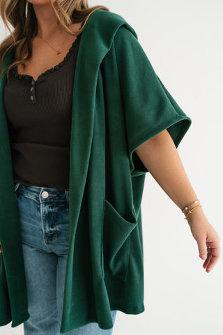 Woodland Evergreen Hooded Open Front Cardigan