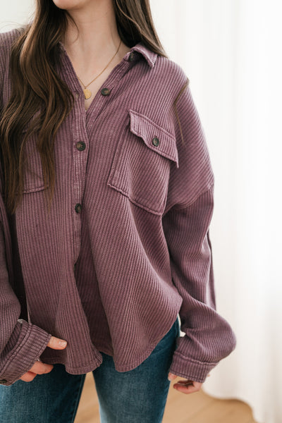 With Love Waffle Knit Button Up - Dark Plum