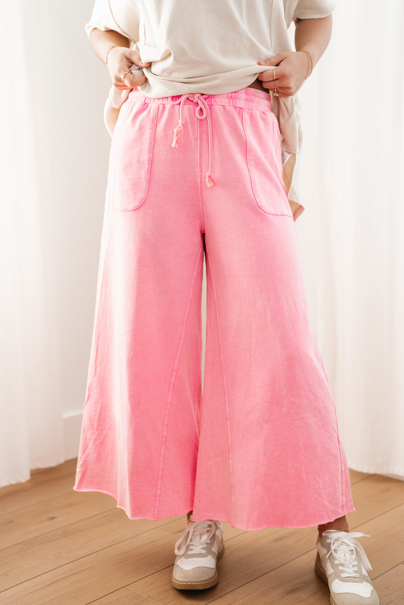 Can't Be Matched Mineral Wash Wide Leg Pants- Pink